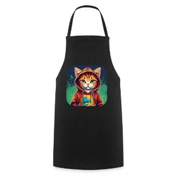 Cool Cat avec sweat à capuche - Tablier de cuisine - noir - Devant - AI Model Male 185 dark (185cm)