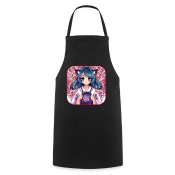 Jolie fille d’anime - Tablier de cuisine - noir - Devant - AI Model Male 185 dark (185cm)