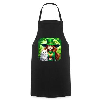 Leprechaun de la Saint-Patrick avec chat - Tablier de cuisine - noir - Devant - AI Model Male 185 dark (185cm)