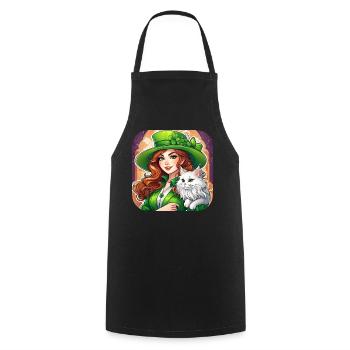 Leprechaun de la Saint-Patrick avec chat - Tablier de cuisine - noir - Devant - AI Model Male 185 dark (185cm)