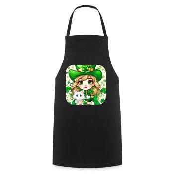 Saint Patricks Day Koboldin mit Katze - Kochschürze - Schwarz - Vorne - AI Model Male 185 dark (185cm)