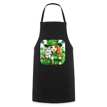 Leprechaun de la Saint-Patrick avec chat - Tablier de cuisine - noir - Devant - AI Model Male 185 dark (185cm)