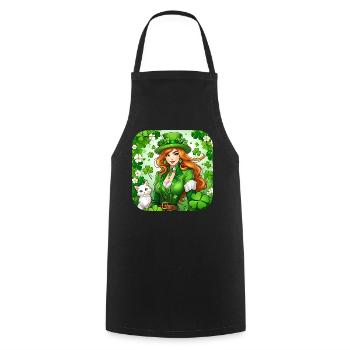 Lutin de la Saint-Patrick avec chat - Tablier de cuisine - noir - Devant - AI Model Male 185 dark (185cm)