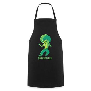 Brocco Lee, broccoli martial arts vegan vegetables - Cooking Apron - black - Front - AI Model Male 185 dark (185cm)