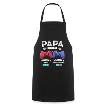 Papa Bientôt Annonce Grossesse Futur Père Gamer - Tablier de cuisine - noir - Devant - AI Model Male 185 dark (185cm)