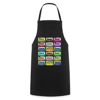 Cassettes Bandes Mixtapes 1980 Radio Musique - Tablier de cuisine - noir - Devant - AI Model Male 185 dark (185cm)
