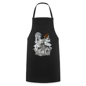 Loups sur les rochers avec aigle et lune - Tablier de cuisine - noir - Devant - AI Model Male 185 dark (185cm)