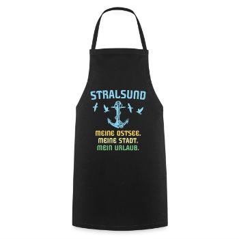 Urlaub Stralsund Ostsee - Kochschürze - Schwarz - Vorne - AI Model Male 185 dark (185cm)