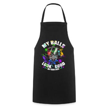 My balls look good on your face - Cooking Apron - black - Front - AI Model Male 185 dark (185cm)