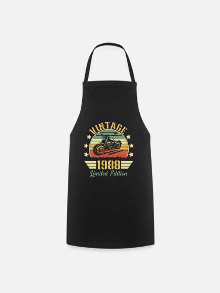 Vintage 1988 Retro Motorcycle Birthday Gift - Cooking Apron - black