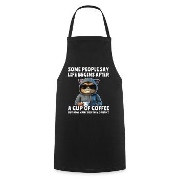 Coffee Cat Coffee Drinker - Cooking Apron - black - Front - AI Model Male 185 dark (185cm)