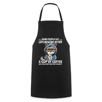 Coffee Cat Coffee Drinker - Cooking Apron - black - Front - AI Model Male 185 dark (185cm)
