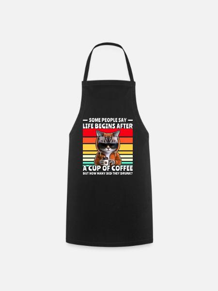 Retro Katze Kaffee - Kochschürze - Schwarz