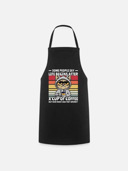 Retro Katze Kaffee - Kochschürze - Schwarz