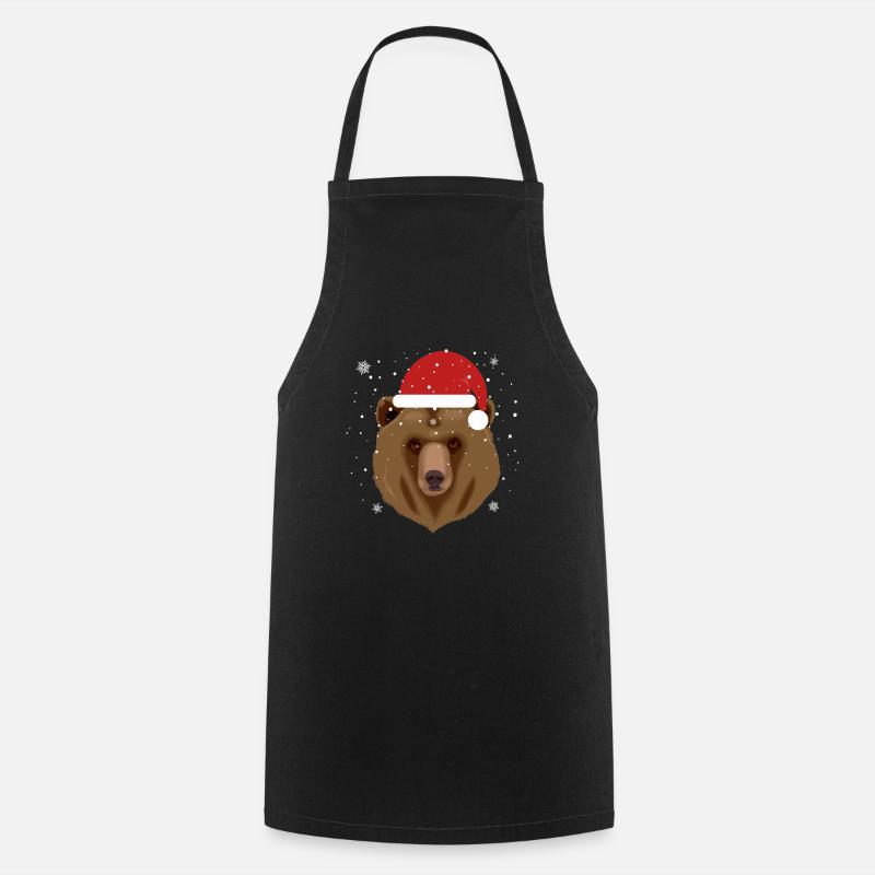 Christmas Bear in Santa Hat - Cooking Apron - black