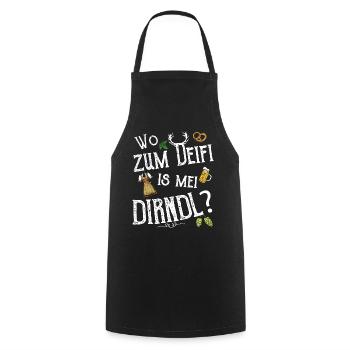 Wo zum Deifi is mei Dirndl Ersatz Tracht Wiesn - Kochschürze - Schwarz - Vorne - AI Model Male 185 dark (185cm)