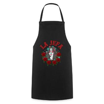 La Jefa - die Chefin - the Boss - Kochschürze - Schwarz - Vorne - AI Model Male 185 dark (185cm)
