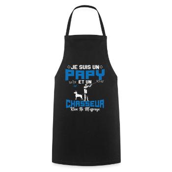 Papy et Chasseur Humour Cadeau - Tablier de cuisine - noir - Devant - AI Model Male 185 dark (185cm)