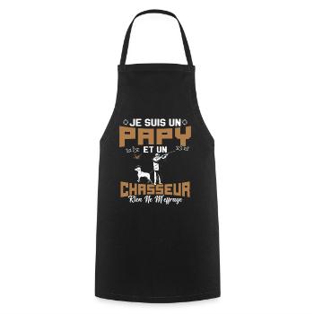 Papy et Chasseur Humour Cadeau - Tablier de cuisine - noir - Devant - AI Model Male 185 dark (185cm)