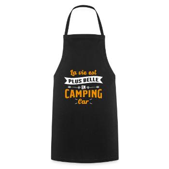 La vie est plus belle en Camping-car humour cadeau - Tablier de cuisine - noir - Devant - AI Model Male 185 dark (185cm)