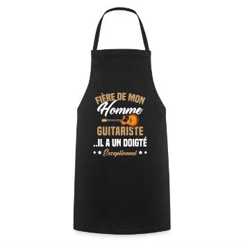 fière de mon homme guitariste - Tablier de cuisine - noir - Devant - AI Model Male 185 dark (185cm)