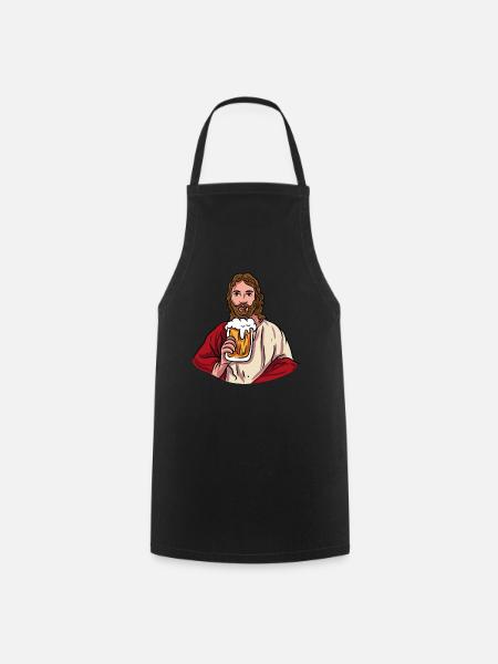 Jesus mit Bierkrug - Kochschürze - Schwarz