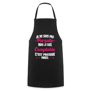 Pas parfaite mais je suis Comptable Humour Cadeau - Tablier de cuisine - noir - Devant - AI Model Male 185 dark (185cm)