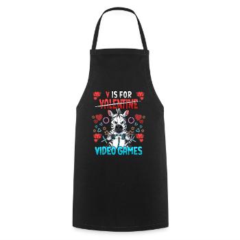 V Is For Video Games Valentinstag Gamer - Kochschürze - Schwarz - Vorne - AI Model Male 185 dark (185cm)