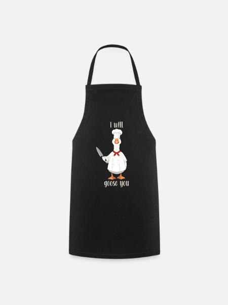 Funny Goose Chef Saying Print, I Will Goose You - Cooking Apron - black