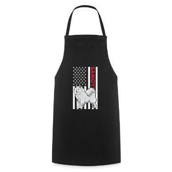 Samoyed Us Flag - Cooking Apron - black - Front - AI Model Male 185 dark (185cm)