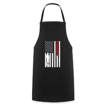 Fisher Us Flag Pêche - Tablier de cuisine - noir - Devant - AI Model Male 185 dark (185cm)
