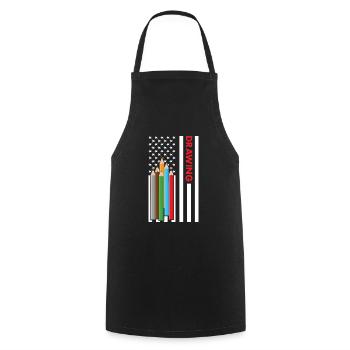 Drawer Us Flag Drawing - Kochschürze - Schwarz - Vorne - AI Model Male 185 dark (185cm)