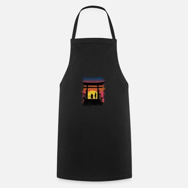 Samurai Japan Sunset - Cooking Apron - black