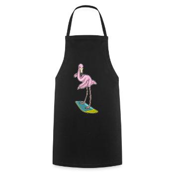Été de surf sur planche de surf au flamant rose - Tablier de cuisine - noir - Devant - AI Model Male 185 dark (185cm)