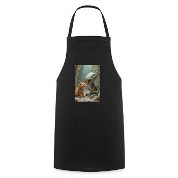 Alien Creature with Cat Companion - Cooking Apron - black - Front - AI Model Male 185 dark (185cm)
