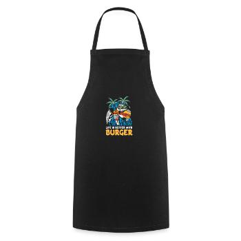 Mit Burger ist das Leben besser | Reaper Beach Schädel - Kochschürze - Schwarz - Vorne - AI Model Male 185 dark (185cm)