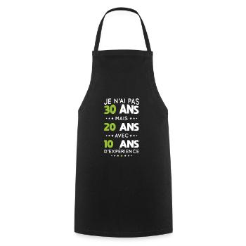 Anniversaire 30 ans - Pas 30 ans mais 20 ans - Tablier de cuisine - noir - Devant - AI Model Male 185 dark (185cm)