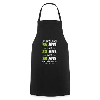 Anniversaire 55 ans - Pas 55 ans mais 20 ans - Tablier de cuisine - noir - Devant - AI Model Male 185 dark (185cm)