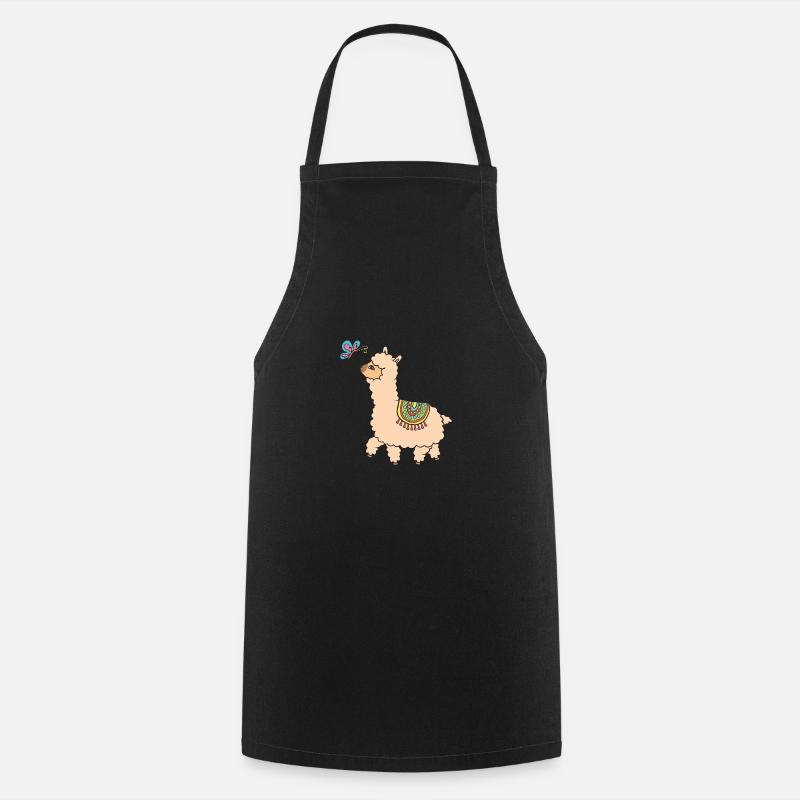 Alpaca with a butterfly - Cooking Apron - black