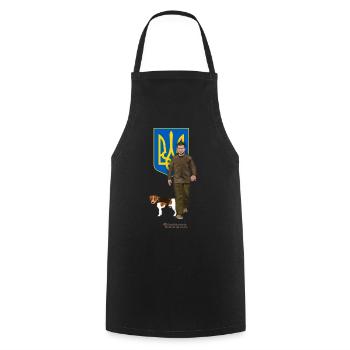 Ukraine Trysub Dog Patron and President Zelensky - Cooking Apron - black - Front - AI Model Male 185 dark (185cm)