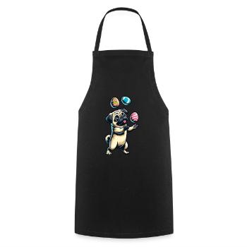 Easter Pug Juggling Eggs, Artist Dog - Cooking Apron - black - Front - AI Model Male 185 dark (185cm)