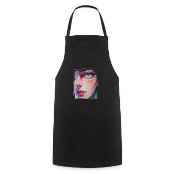 Close-up Portrait with Blue Eyes drawing - Cooking Apron - black - Front - AI Model Male 185 dark (185cm)