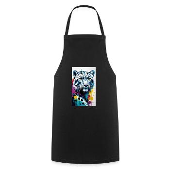 Léopard des neiges | Léopard | Prédateur - Tablier de cuisine - noir - Devant - AI Model Male 185 dark (185cm)