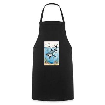 Shark | Great White Shark | Sea Creature | Fish - Cooking Apron - black - Front - AI Model Male 185 dark (185cm)