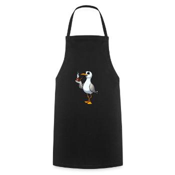 North Sea Coast Seagull Smoking Pipe Hamburg - Cooking Apron - black - Front - AI Model Male 185 dark (185cm)