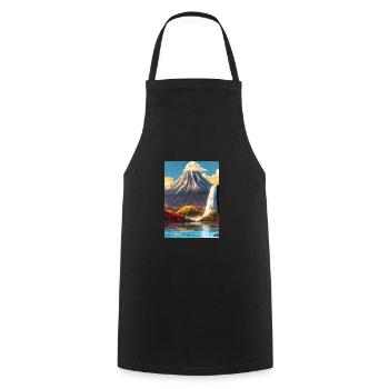 Japan Tower Wasserfall Gemälde - Kochschürze - Schwarz - Vorne - AI Model Male 185 dark (185cm)