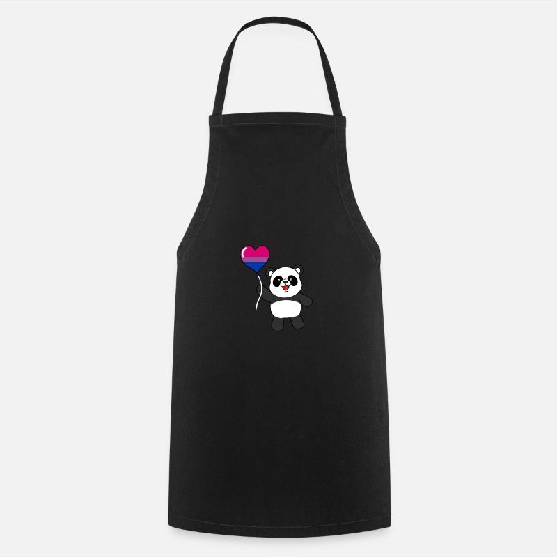Panda Bisexual Pride Heart Balloon - Cooking Apron - black