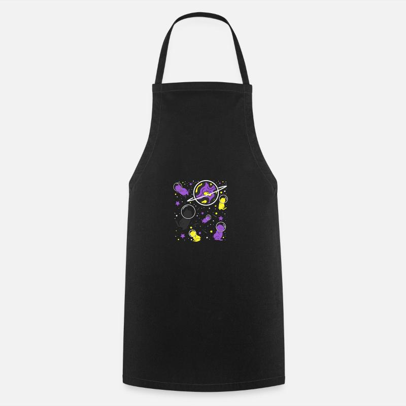 Nonbinary Pride Cat in Space - Cooking Apron - black