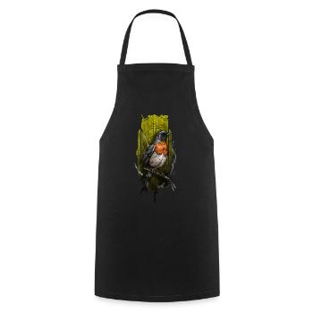 European Robin (Erithacus rubecula) - Cooking Apron - black - Front - AI Model Male 185 dark (185cm)
