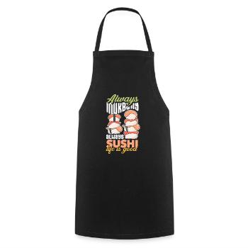 Mukbang et Sushi - Tablier de cuisine - noir - Devant - AI Model Male 185 dark (185cm)